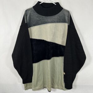 Dodeca Mock Neck Sweater Mens XL Black Beige Geometric Acrylic VTG Y2K Hip Hop